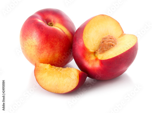 Fresh peach fruits with cut isolated