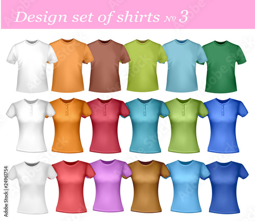 Third design set of shirts. Photo-realistic vector.