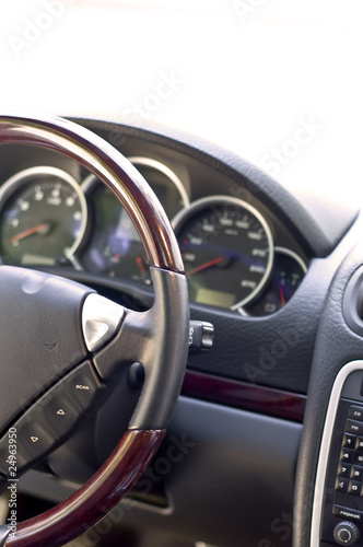 Salon expensive car. Leather-covered steering wheel © Oleg Fedorov
