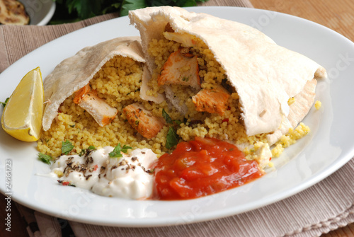 Pitta bread stuffed with chicken and couscous