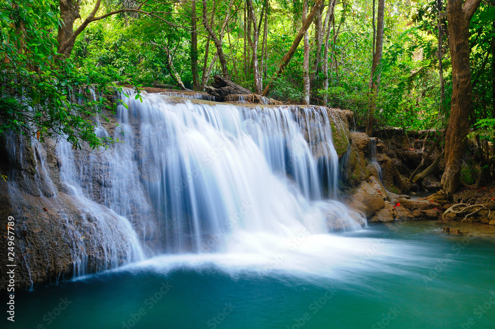 Deep forest Waterfall in Kanchanaburi, Thailand