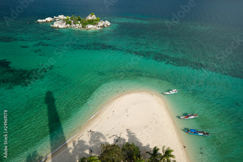 tropical beach at belitung indonesia from lighthouse view