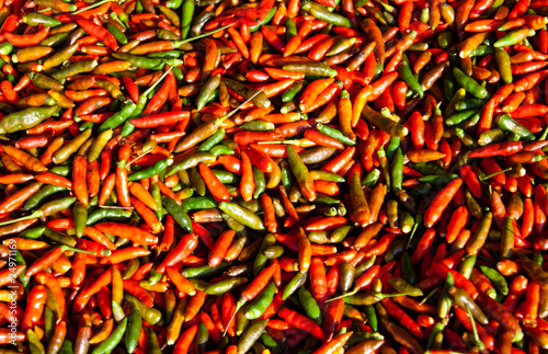 Green and red pepper at the market