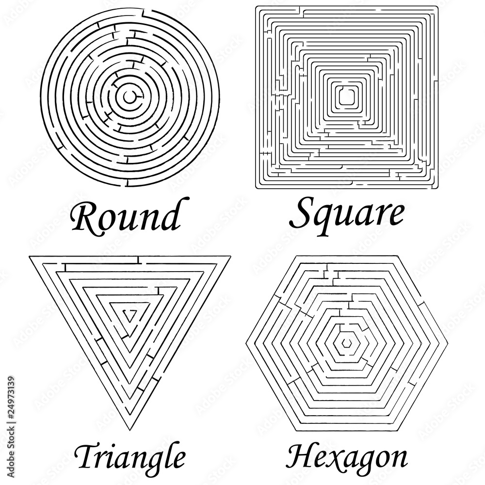 four mazes shapes against white four mazes shapes against white