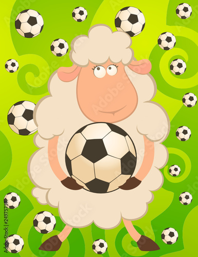 Vector cartoon funny sheep play in football
