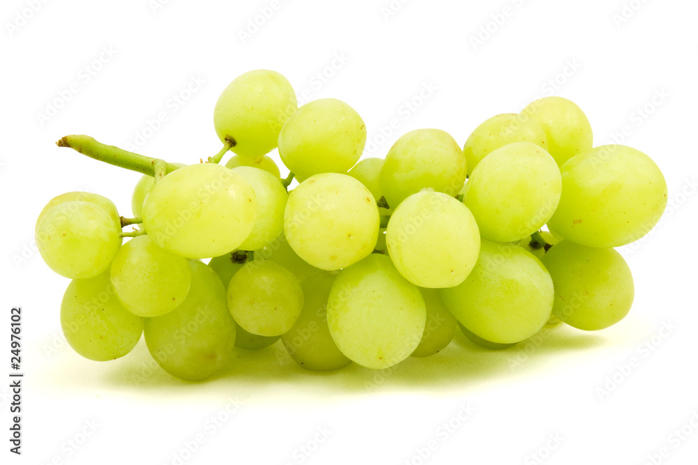 Green grapes on white background close up shoot