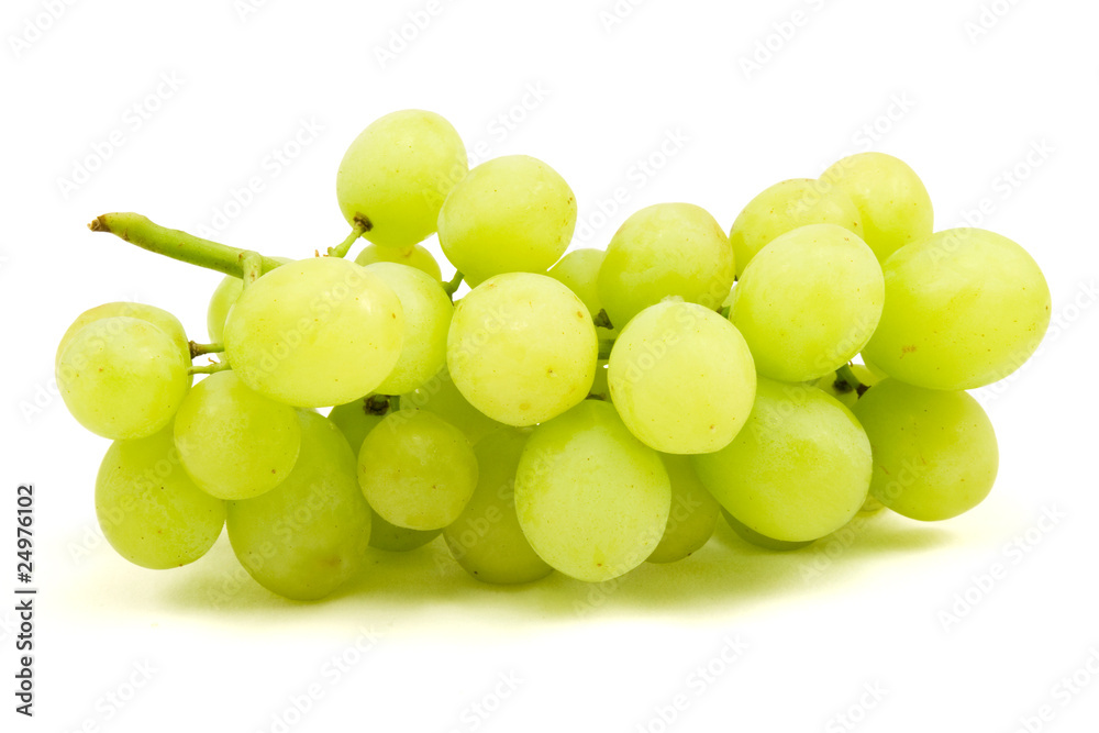 Green grapes on white background close up shoot Green grapes on white background close up shoot