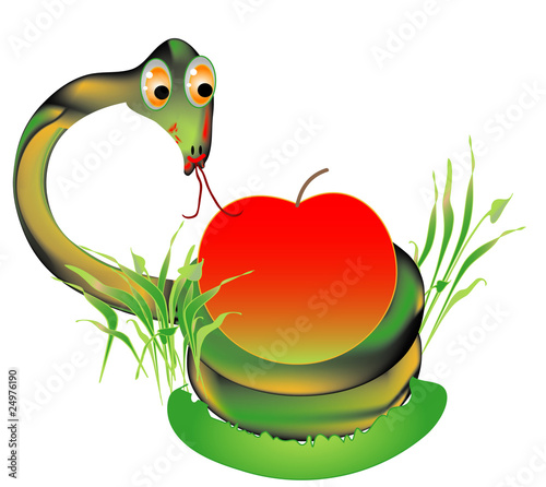 Symbols, Viper with a red apple, objects isolated, vector