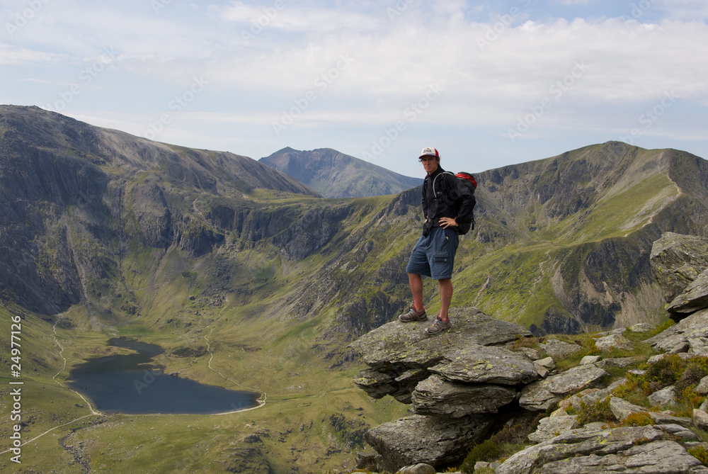 Man Standing on Rocky Mountain with Panoramic View