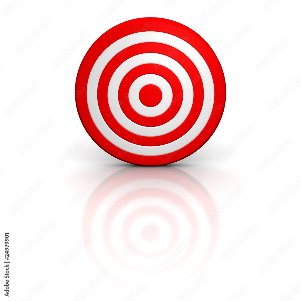 Red target with reflection. 3d rendered illustration.