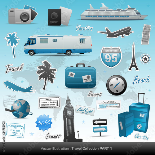 Travel icons and symbols collection