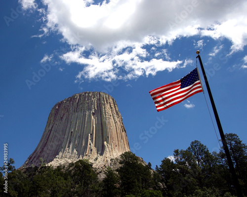 American Flag over Devils Tower photo