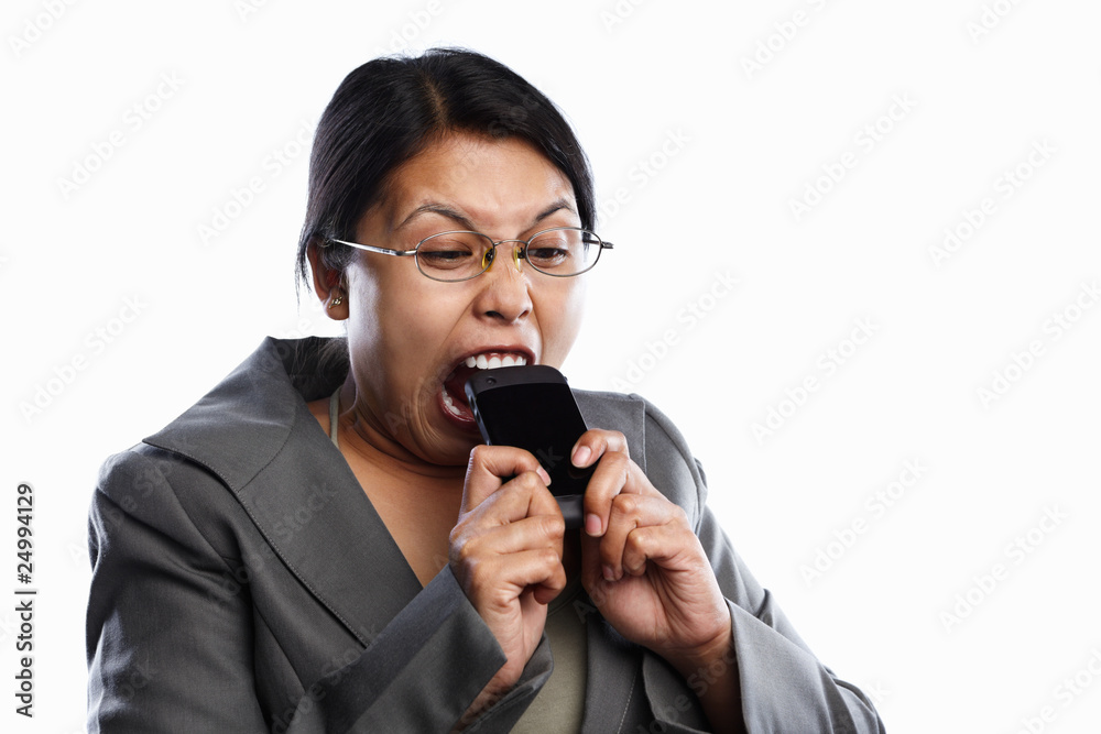 Businesswoman angry expression using video call Businesswoman angry expression using video call