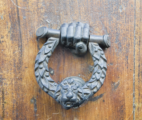 Doorknocker on allwood door. photo