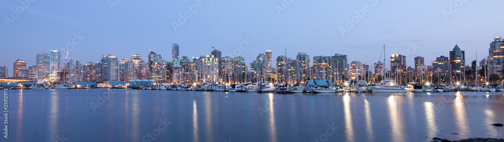 Vancouver skyline panoramic at night