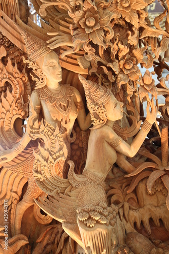 wooden carving and decorating, Buddha Park, Korat
