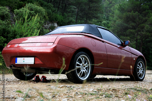 Scene on vacation - fashion car and shoes