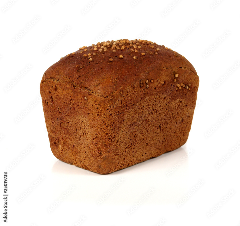 Loaf of rye bread with coriander isolated on white Loaf of rye bread with coriander isolated on white