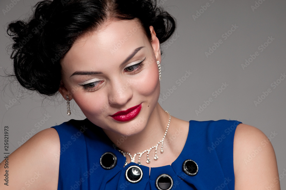 Closeup beautiful emotional glamour woman with red lips. Vogue Closeup beautiful emotional glamour woman with red lips. Vogue