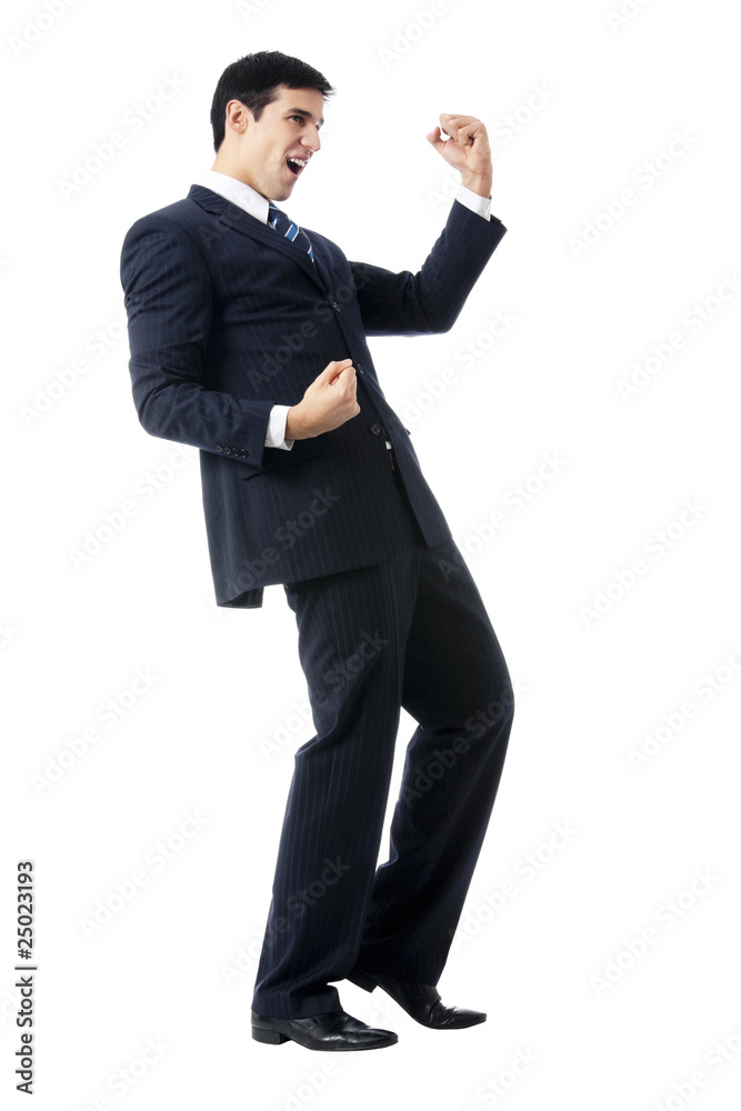 Very happy successful gesturing businessman, isolated Very happy successful gesturing businessman, isolated