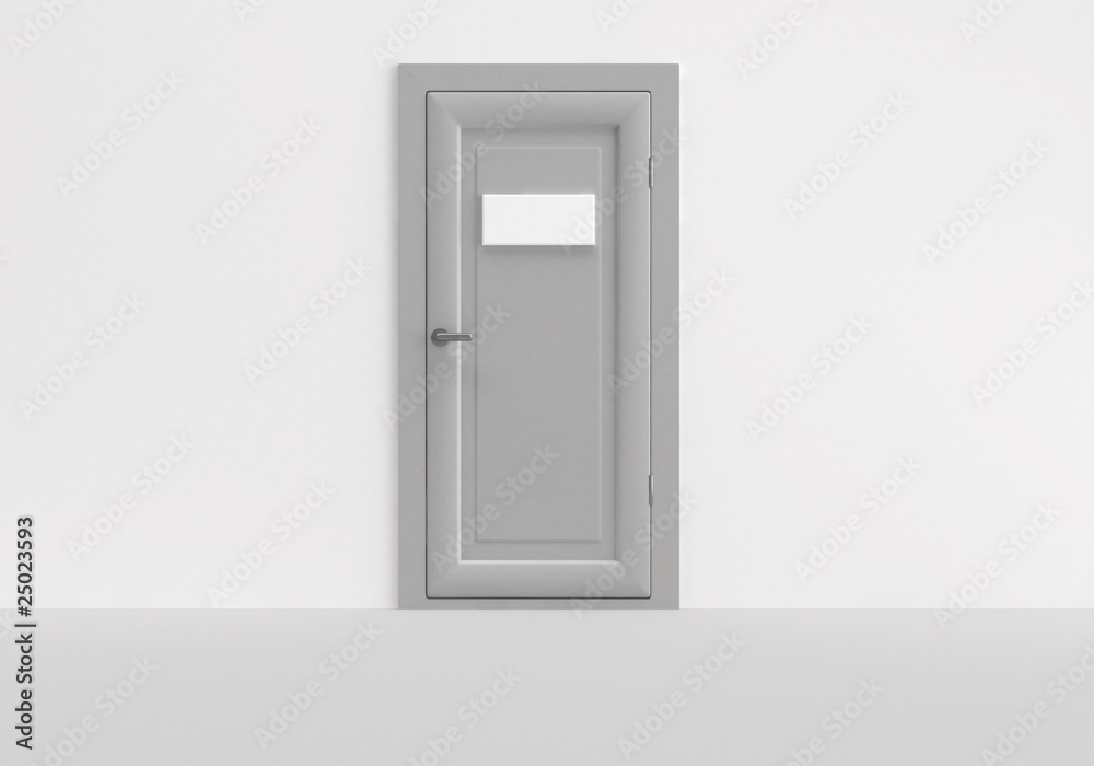 gray door  with empty white plate
