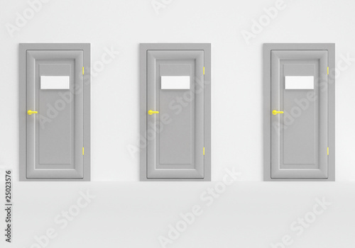 Fototapeta Naklejka Na Ścianę i Meble -  Three gray door  with empty white plate
