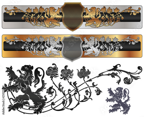 heraldic banner in the medieval style with set foot lion
