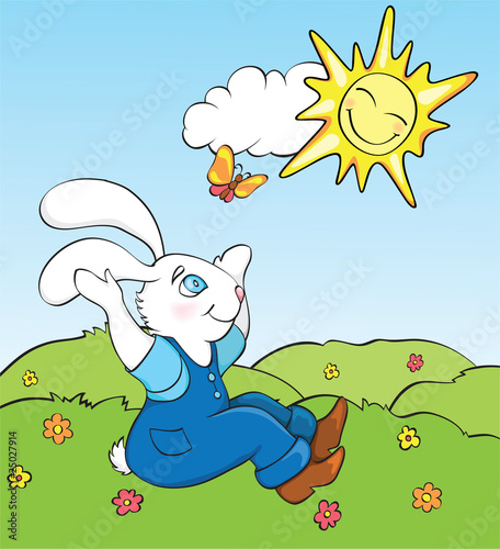 rabbit on grass with flowers