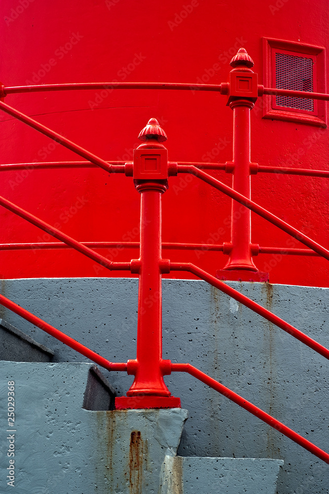 Concrete Stairs with Red Railing