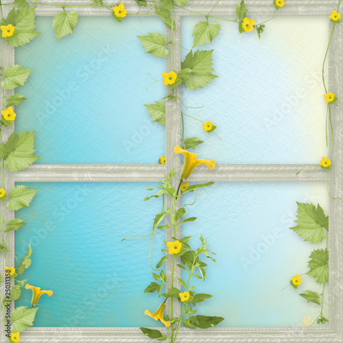 Grunge paper frames with flowers pumpkins and ribbons
