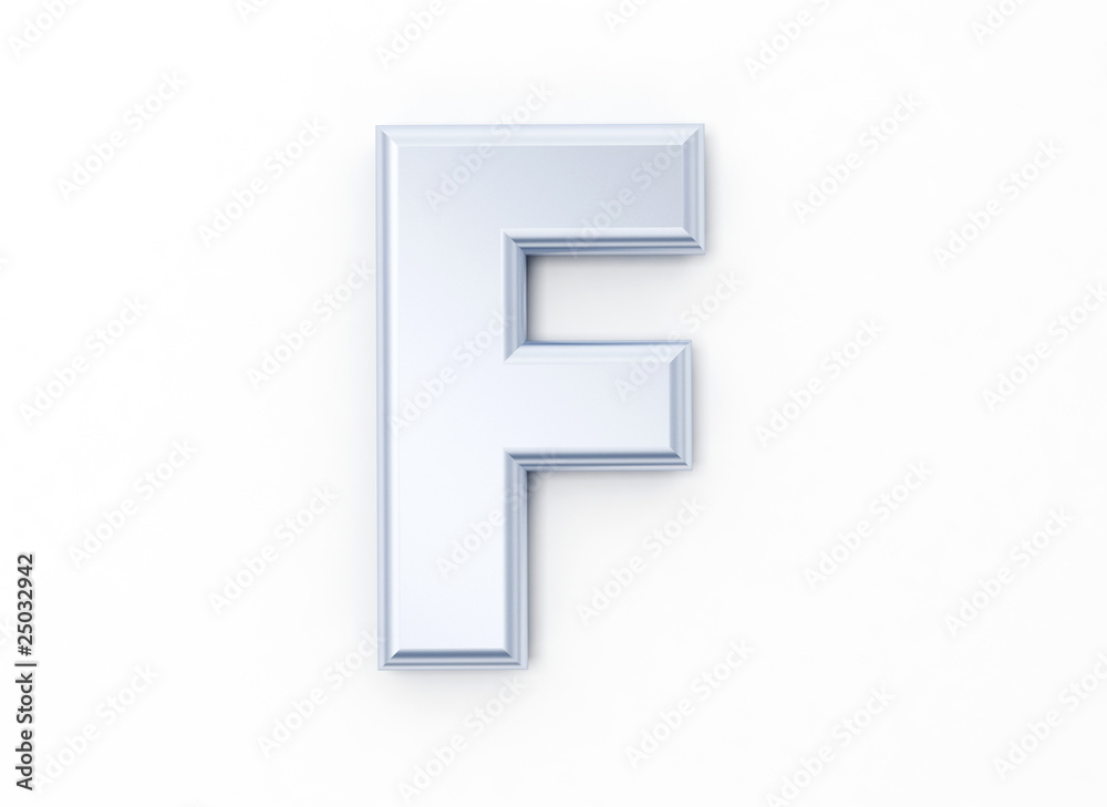Letter F in brushed metal on a white isolated background Letter F in brushed metal on a white isolated background