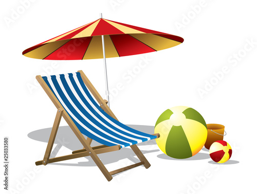 Vector illustration of a beach chair with umbrella