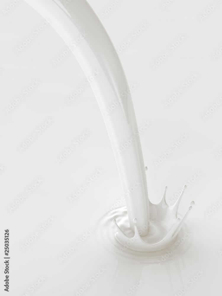 A 3d render of pouring milk creating a splash A 3d render of pouring milk creating a splash