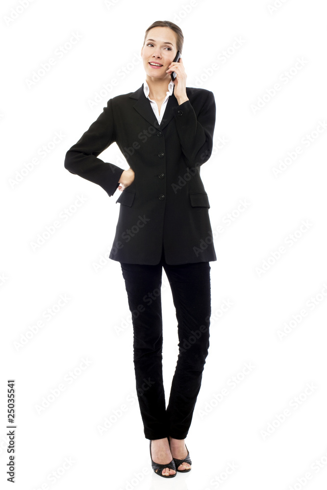 young businesswoman with mobile on white background studio young businesswoman with mobile on white background studio