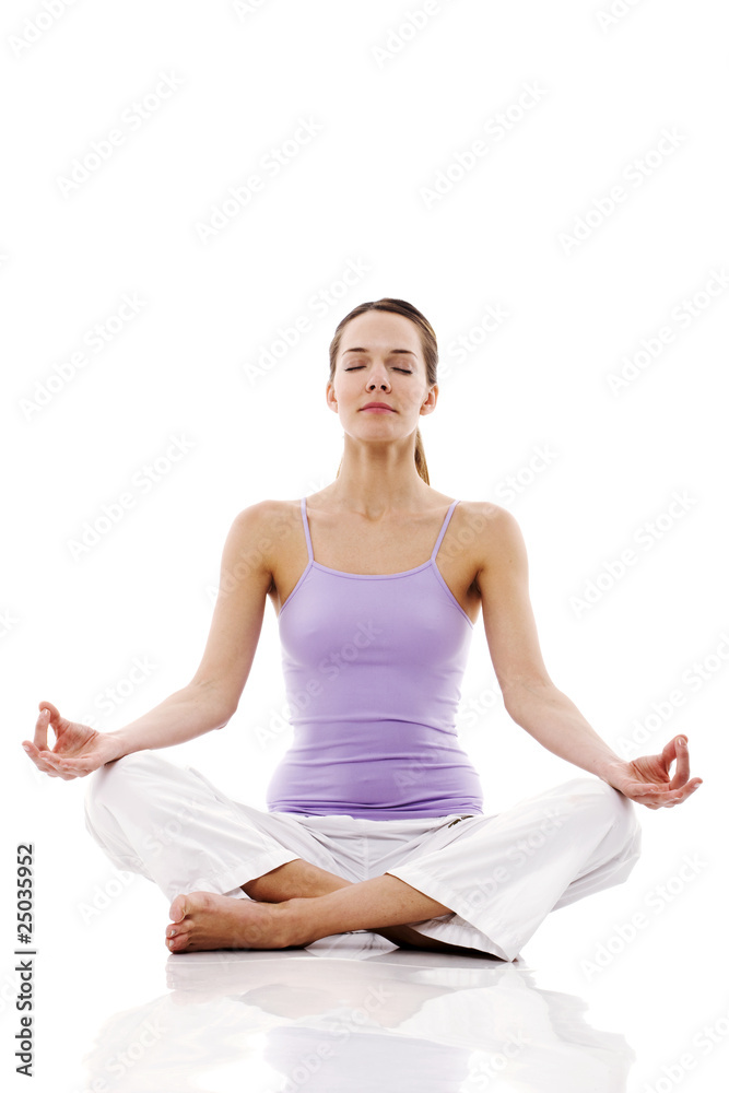 Young woman practicing yoga on white background studio Young woman practicing yoga on white background studio