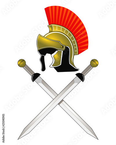 Römischer Helm und Schwerter
