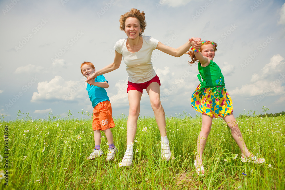 mother with children goes on field mother with children goes on field