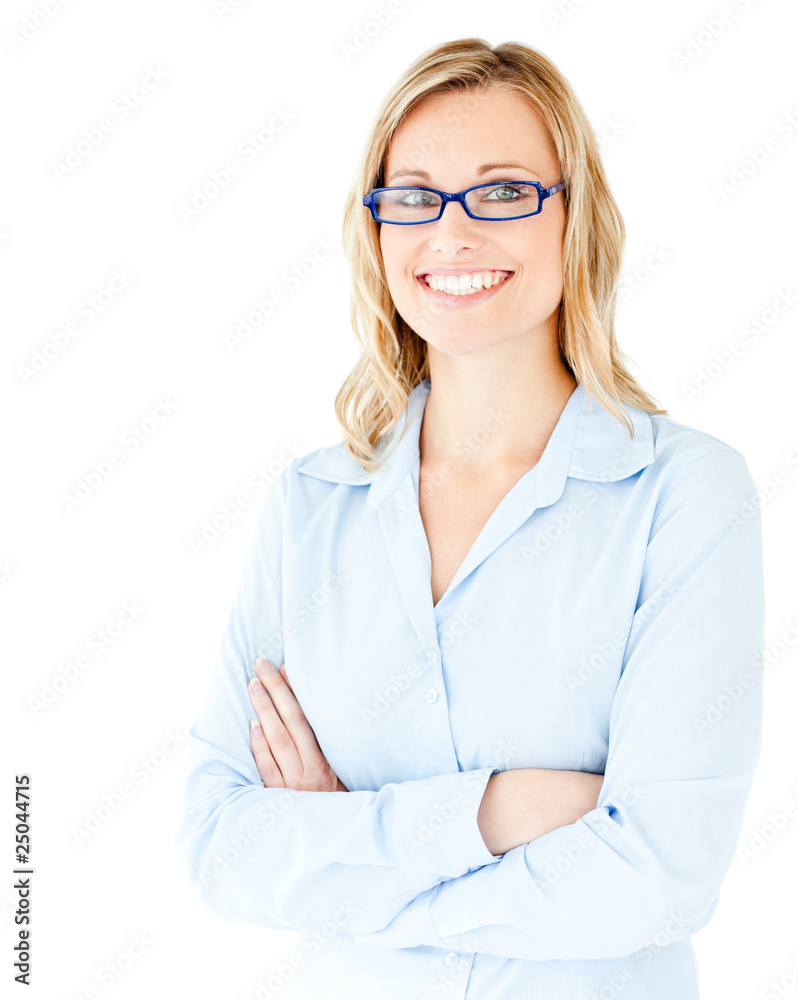 Confident businesswoman with folded arms smiling at the camera Confident businesswoman with folded arms smiling at the camera