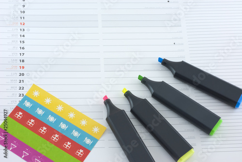 Calendar and colored markers