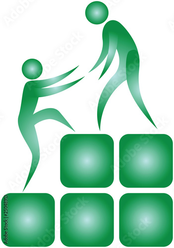 human helping each other to climb up the blocks