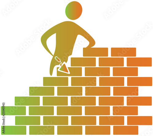 mason building bricks with tools