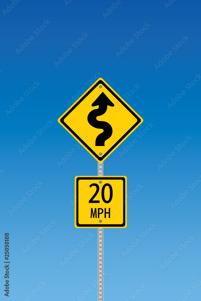 Curvy road warning sign