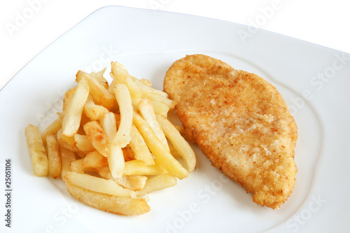 fried potatoes and chicken - pollo e patate fritte
