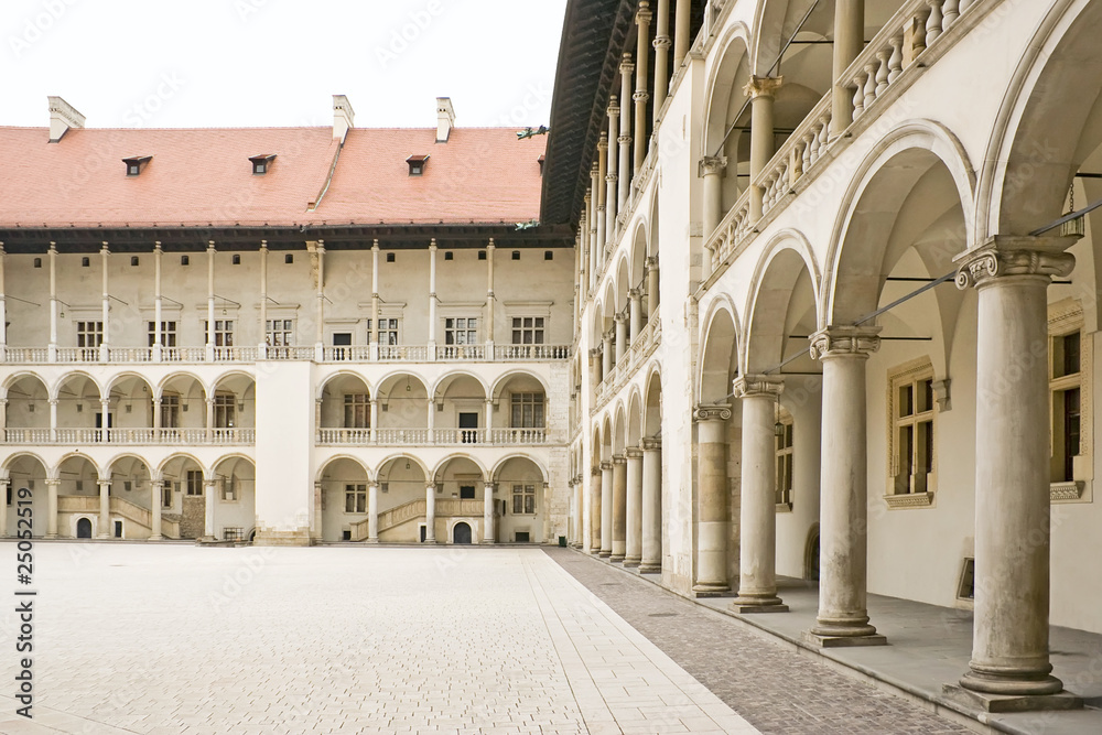 Arcades in Wawel Castle in Cracow. Poland. Renaissance.