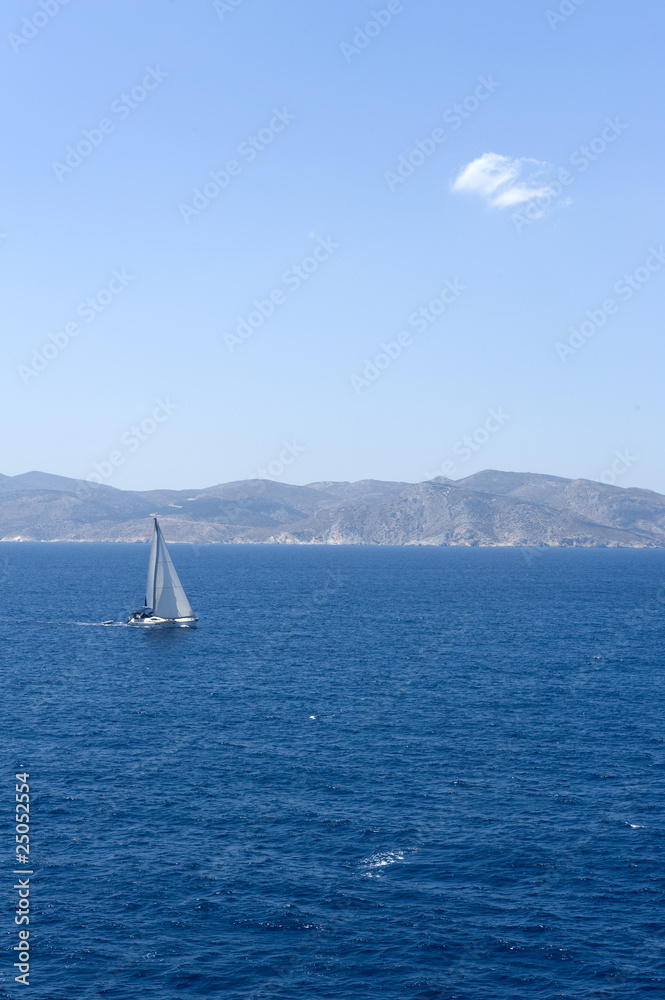 Sailing yatch in the wind
