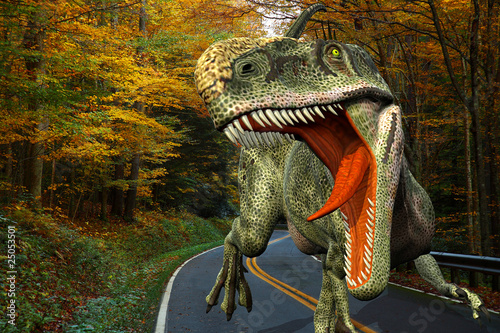 monolophosaurus on the road big face photo