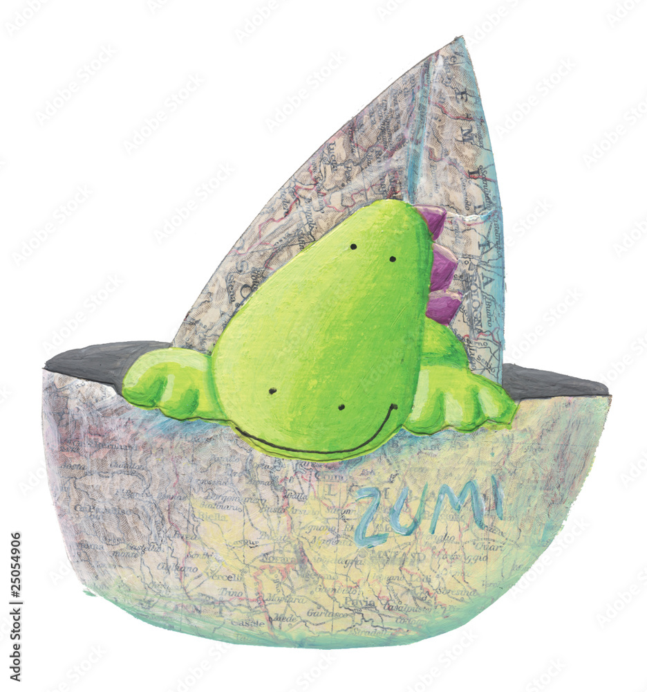 Fototapeta premium Little cute dragon in the boat