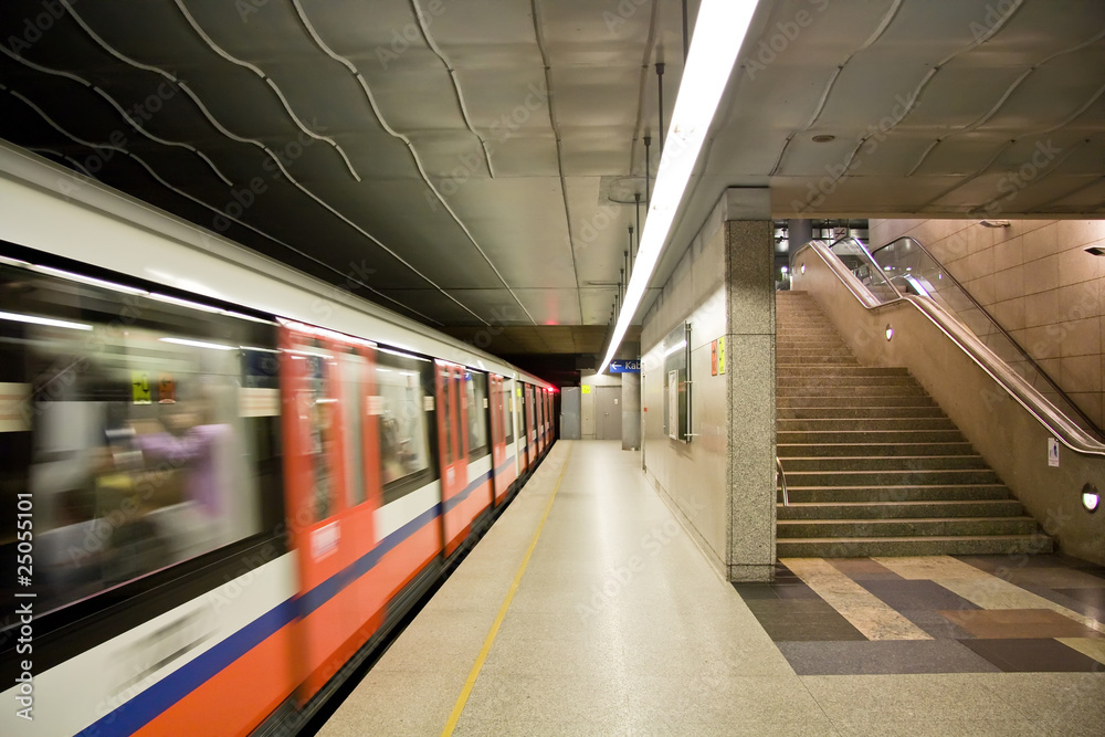 Modern metro station. Warsaw in Poland.