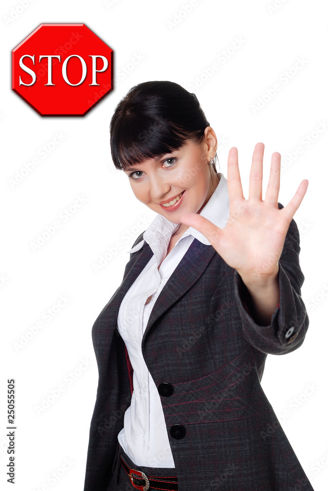 charming young woman in a dark business suit