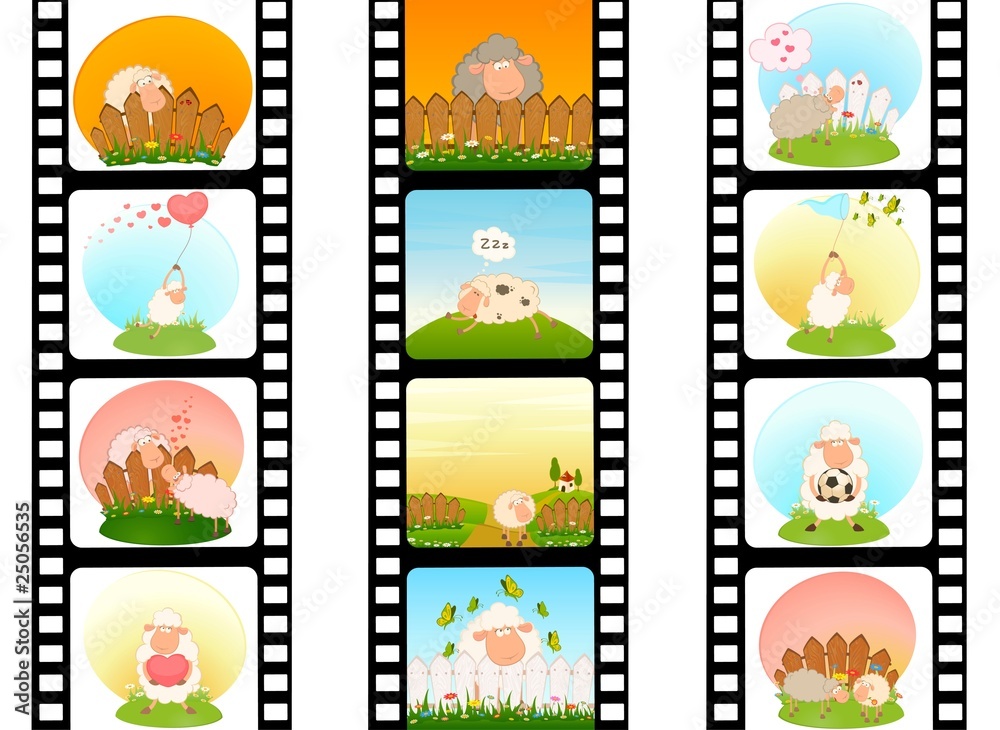 blank film colorful strip with sheep